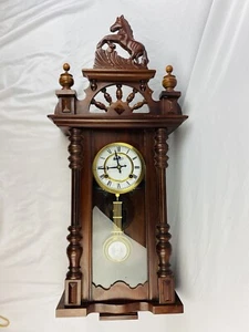 Vintage Regulator Wall Clock W/ Horse - Western Prop Walnut Wood R & A Pendulum - Picture 1 of 6