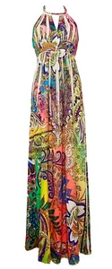 Multicoloured Paisley Pattern Gem-Embellished Maxi Sundress (M) Approx. UK 10 - Picture 1 of 16