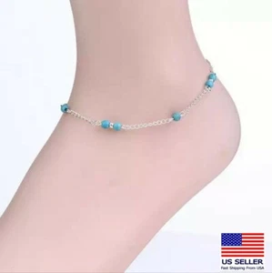 Fashion Women Ankle Bracelet Foot Chain Simple Round Turquoise Anklets - Picture 1 of 5