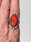 Santa Fe Style Coral Solitare Ring Sterling Silver SZ 10