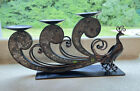 E450~ Vintage Metal & Glass Peacock 3 Candle Holder Sconce Wrought Iron 