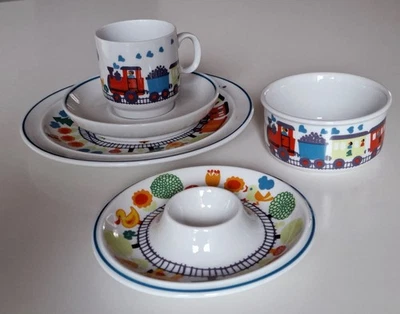 5 tlg Frühstücksset Thomas Brigitte GRAZIELA Kinder Geschirr Eisenbahn 80er TOP - Bild 1 von 4