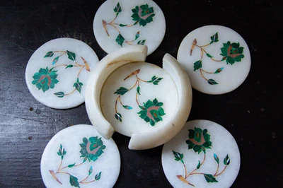 Posavasos de mármol blanco premium | Elegante juego de regalo para decoración del hogar Foto 1 de 4