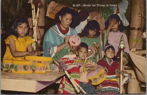 Postal de Florida/Nativos Americanos INDIOS SEMINOLES "Nunca es demasiado joven para aprender" - Imagen 1 de 2