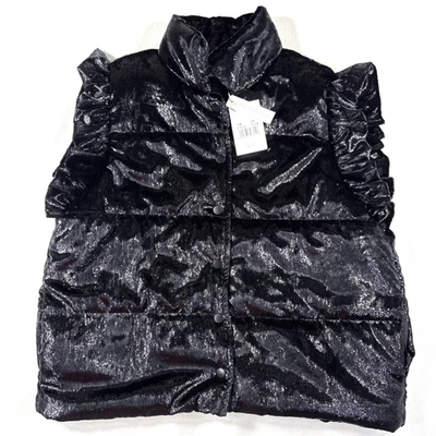Grace + Emma жилет женщин 2XL бархата черный Puff оборки без рукавов блестящий новый с Ярлыками - Изображение 1 из 4