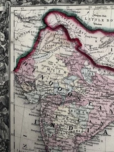 Farther India Hindoostan Tibet China 1860 Mitchell hand colored decorative map - Picture 1 of 8