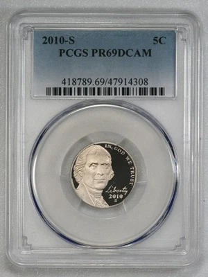 2010 S PCGS Graded PR69DCAM Proof Jefferson Nickel 5C - Image 1 of 2