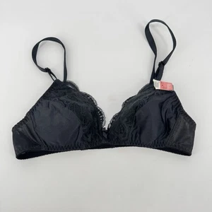 Vintage Olga Size 36A Black Lace Wireless Bra Satin Soft Cup Unpadded Fiberfill - Picture 1 of 10