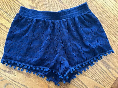 Pantalones Cortos Alter’d State Azul Marino Pom Pom Ribete Encaje Boho Festival Verano Playa Talla S Foto 1 de 4