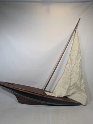 Antique Vintage Pond Yacht Sail Boat Wood For Restoration Black 3ft - Image 1 of 4