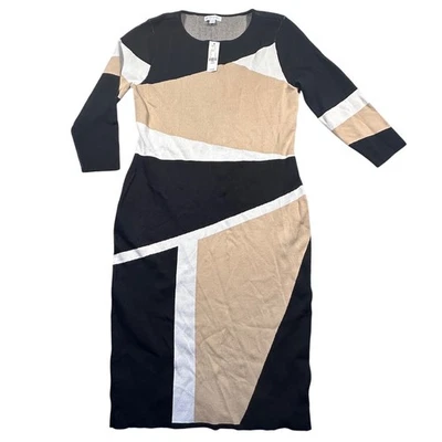 Vestido Suéter Geométrico New York & Company Tejido Beige Negro Blanco Grande Nuevo con Etiquetas Foto 1 de 4