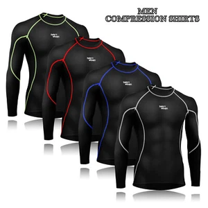 Men Compression Armor Base Layer Top Long Sleeve Thermal Gym Sport Shirt Cycling - Picture 1 of 10