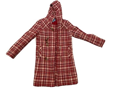 Abrigo con capucha 100 % lana a cuadros Nine West vintage para mujer forrado en rojo talla 8 Foto 1 de 4