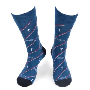 Calcetines Divertidos Para Hombre Jesús Pez Novedad Calcetines Azul y Negro Cruz Santo Padre Calcetines - Imagen 1 de 6