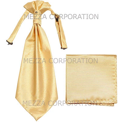 New 100% Polyester Men's Horizontal Stripes Ascot Cravat Hankie Party Ivory - Image 1 of 3
