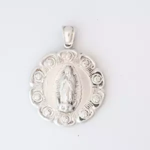 925 Sterling Silver Medallion Virgin Mary And Sacred Jesus Pendant Solid Large - Picture 1 of 11