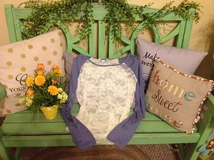 juniors/womens ivory lace blue long sleeve blouse size small - Picture 1 of 3