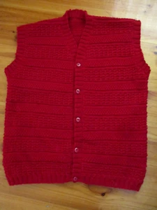 HAND KNITTED 100% Wool Dark Red Sleeveless Sweater Size M/L - Picture 1 of 1
