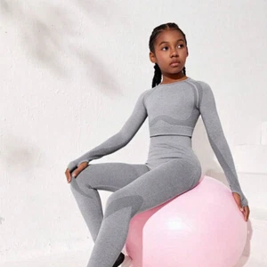 Girls' Yoga Clothing Sets Teen Kids 2 Piece Athletic Outfits Gymnastic Tracksuit - Picture 1 of 7