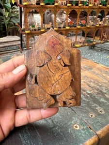 Ancient 1800's Old Rare Wooden Figure of Hindu's God Ganesha 4 x 3" - Picture 1 of 5