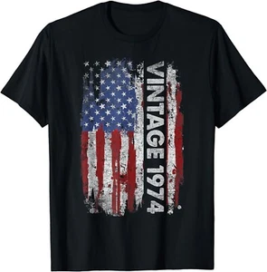 Vintage 1974 USA Flag 50th Birthday Gifts 50 Year Old Bday Gift Unisex T-Shirt - Picture 1 of 3