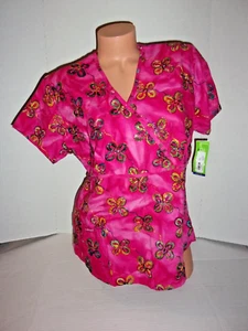 Landau Tie Dye Pink Embroidered Flowers Scrub Top M - Picture 1 of 3