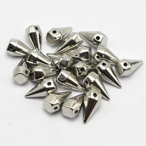 100 Silver Tone Metallic Rock Punk Spike Rivet Acrylic Taper Stud Beads 13X6mm - Picture 1 of 6