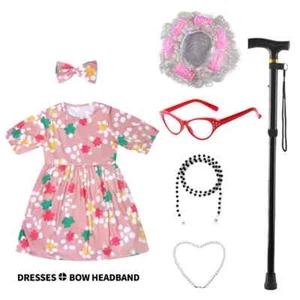 Old Lady Costume Set for Girls 100th Day of School Grandma Cosplay Party Outfit - Picture 1 of 35