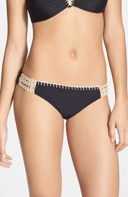 THE BIKINI LAB CROCHET LATERAL HIPSTER BIKINI PARTE INFERIOR DE BAÑO NEGRO PEQUEÑO ¡NUEVO! Foto 1 de 2