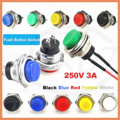 Momentary Push Button Switch Round OFF (ON) 16mm 250V/3A 2 Pin Red Black White - Image 1 of 4