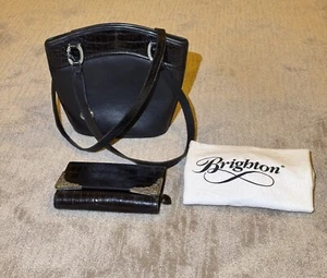 VINTAGE Brighton Black Pebble Leather Purse with Wallet and Dust Bag. - Picture 1 of 19