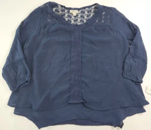 Style&Co Womens Dark Blue 3/4 Sleeve Tunic Layered V-Neck Blouse Size S Embroide - Picture 1 of 7