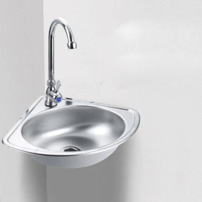 Single Triangle Wash Basin, Corner Sink Small Bar Sink Stainless Steel w/ Faucet - Image 1 of 4