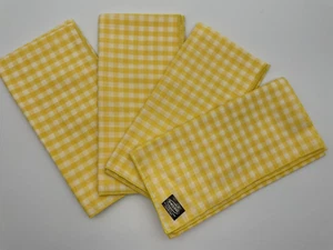 Vintage Gold Yellow & White Gingham Plaid Napkins 1970s Set of 4 - Picture 1 of 5