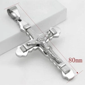 Men's Stainless Steel,Silver,JESUS CROSS 80mm  Pendant.Unisex,Box - Picture 1 of 3