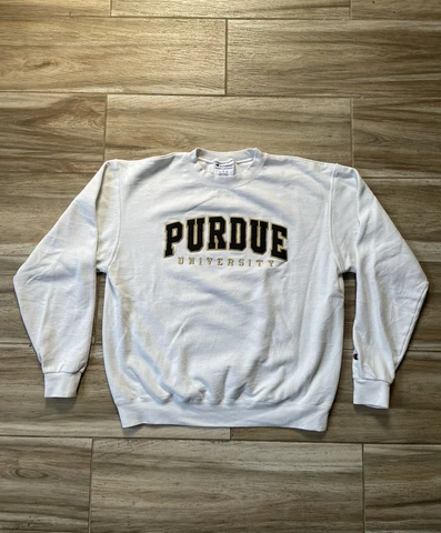 Purdue University Champion Embroidered Sweatshirt Gray Large Pullover Crew Neck Cover