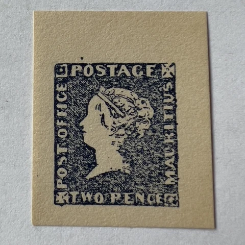 EARLY MAURITIUS CUT SQUARE FACSIMILE TWO PENCE MNH STAMP, QUEEN VICTORIA BLUE Cover