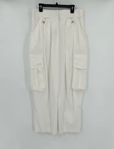 Kaufmanfranco Womens White Gauze Cotton Pockets Straight Leg Cargo Pants - Picture 1 of 7