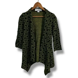 Caroline Rose Wool Duster Open Sweater Green Size Small USA Made Chevron Diamond - Picture 1 of 12