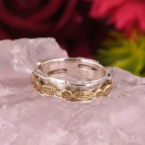 Anillo de meditación giratorio de dos tonos de plata esterlina sólida 925 hecho a mano talla - Imagen 1 de 9