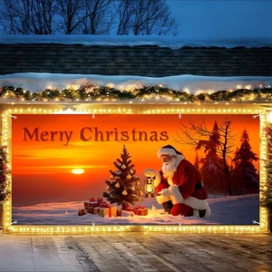 Christmas Garage Door Banner with Santa Claus and Sunset – Holiday Garage Mur... - Bild 1 von 8