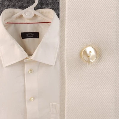 Eton Twill Point Cotton 18 Ivory Solid Button Up Elegant Long Sleeve Shirt Men - Image 1 of 4