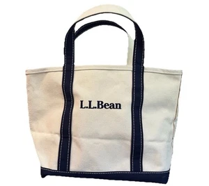 Bolso de Mano LL Bean Boat Lona Azul Marino Borde Mango Corto De Colección Hecho en EE. UU. Bordado - Imagen 1 de 12