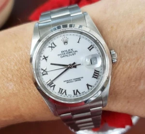 2002 Rolex Datejust Stainless Steel Oyster Perpetual Date White Roman Auto 16200 - Picture 1 of 4