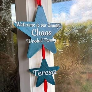 Personalised Christmas Decoration Family Star Garland All-Year Wall Hanging Gift - Picture 1 of 8