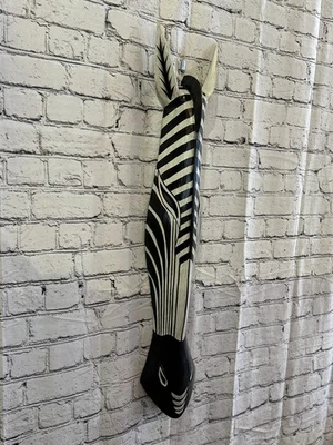 80cm Zebra Stripy Hand Carved Fair Trade Wooden Animal Wall Art Wall Hang Mask - Image 1 of 4