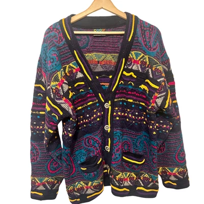 Vintage Coogi 90s Australia 3D Knit Cardigan Unisex Bold Colourful Rare Jumper - Image 1 of 4