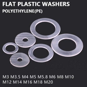 Flat PE Nylon Plastic Washer Form A Gaskets M3 M4 M5 M6 M8 M10 M12 M14 M16 - M20 - Picture 1 of 34