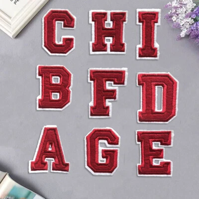 Red A-Z Letters Patches Iron on Applique Alphabet Clothing Sewing Craft Decor UK - Image 1 of 4