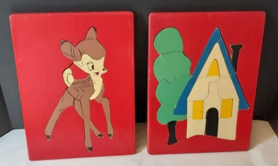 Bambi and Old House Vintage Judy Wooden Puzzles 1940's - Image 1 of 3